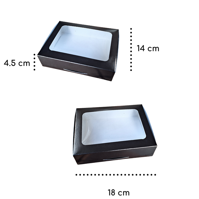 Caja Galleta Ventana Acetato Negra 18 x 14 x 4.5 cm