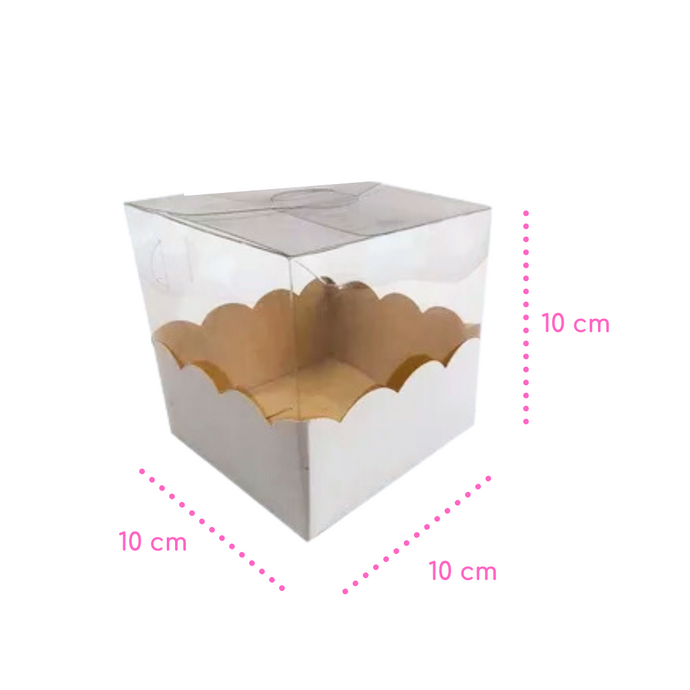 Caja Acetato 10 x 10  x 10 cm + base blanca con ondas