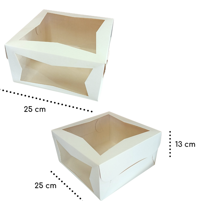 Caja para Pastel 25 x 25 x 13 cm con Ventana Frontal y Tapa.