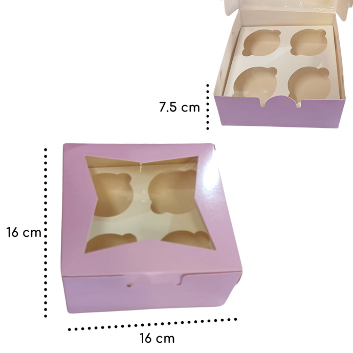 Caja Lila con Ventana Estrella para 4 Cupcakes con inserto