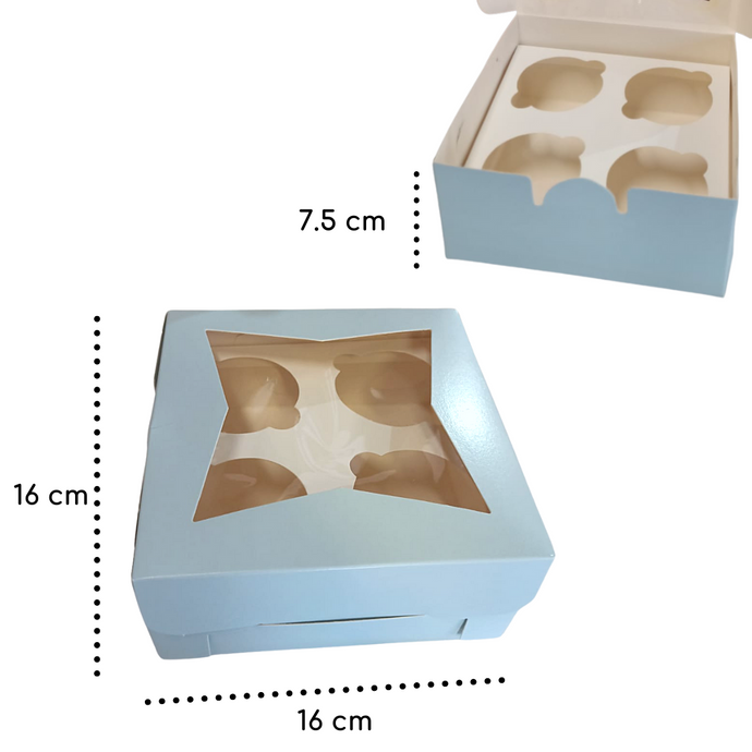 Caja Azul pastel con Ventana Estrella para 4 Cupcakes con inserto