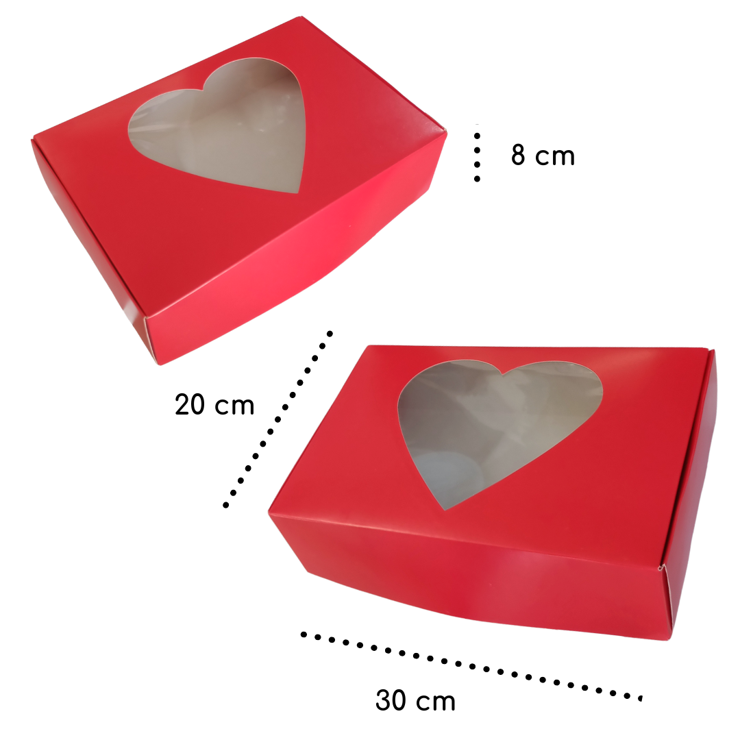 Caja de corazón con ventana transparente - rojo- 140 *150* 50 mm - 12