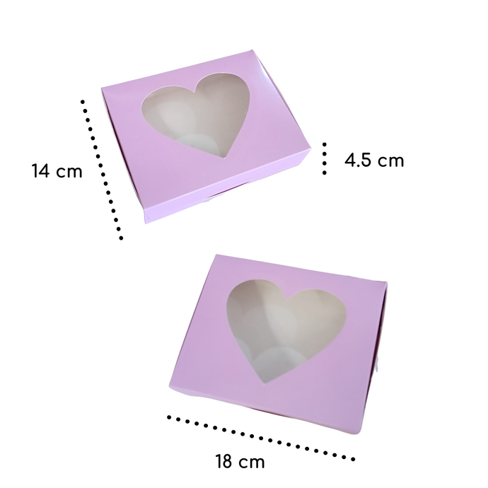 Caja Galleta Ventana Corazón  Acetato  18 x 14 x 4.5 cm Lila