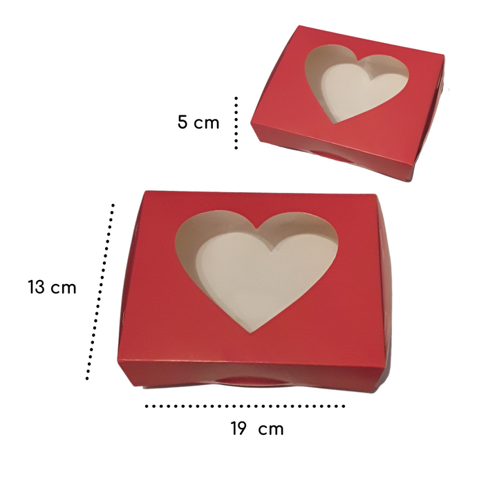 Caja Galleta Ventana Corazón  Acetato  18 x 14 x 4.5 cm Roja