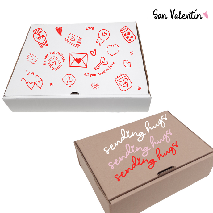 Caja Kraft y Blancas con Diseños San Valentín